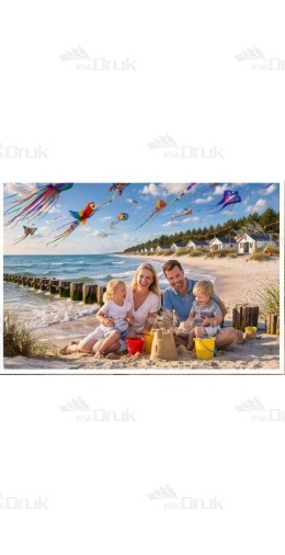 Tło fotograficzne „Plaża z kolorowymi latawcami i nadmorskimi domkami” | 4041